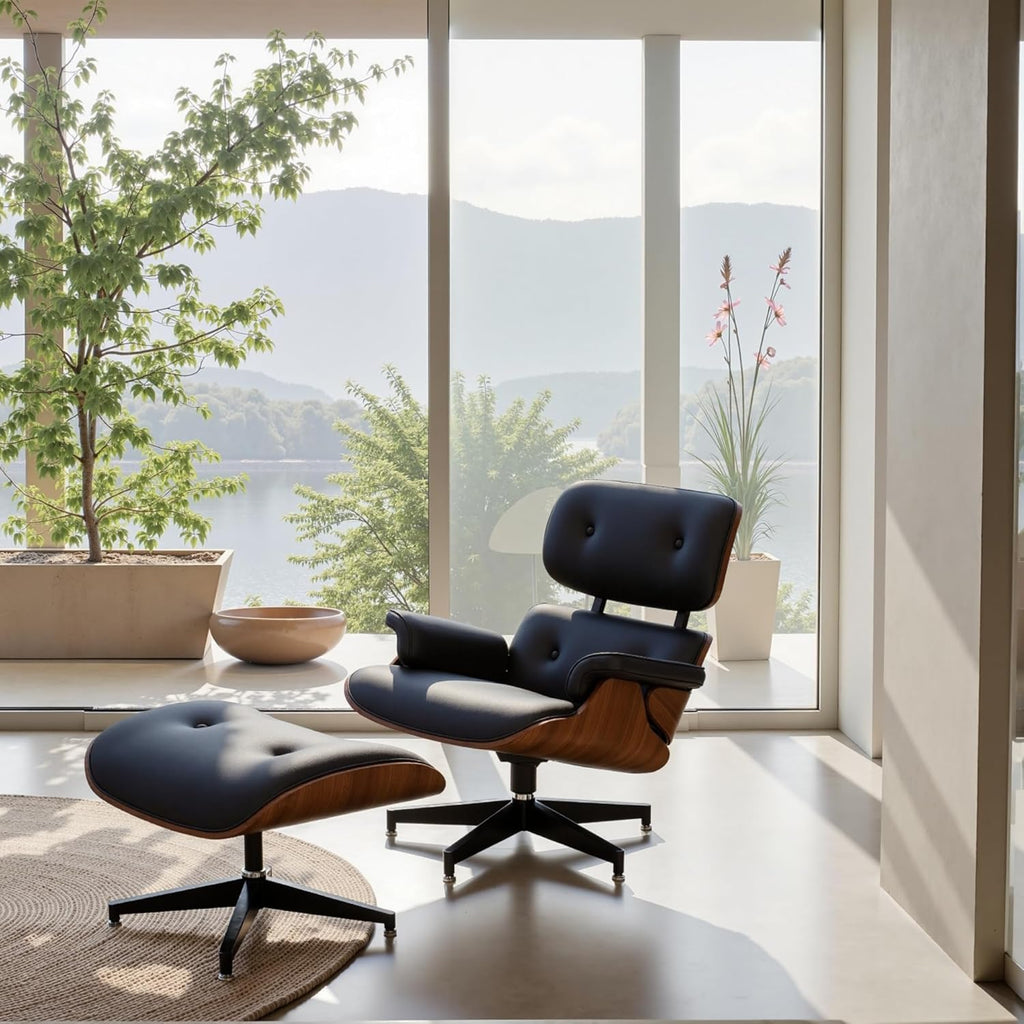 Modern Reading Chair and Ottoman — PU Leather