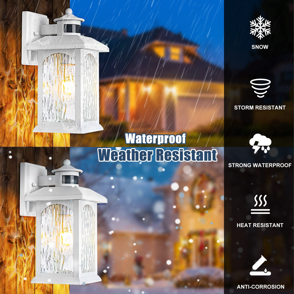 White Motion Sensor Outdoor Wall Lantern, Dusk to Dawn, 1 Pack