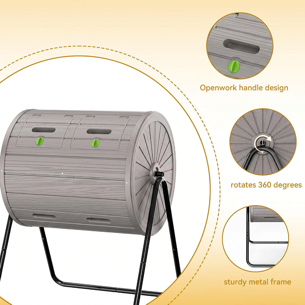 Compost Bin Outdoor 37.5 Gallon Gray | All-Season, Dual Chamber Tumbling, For Garden, Kitchen, Yard, Outdoor