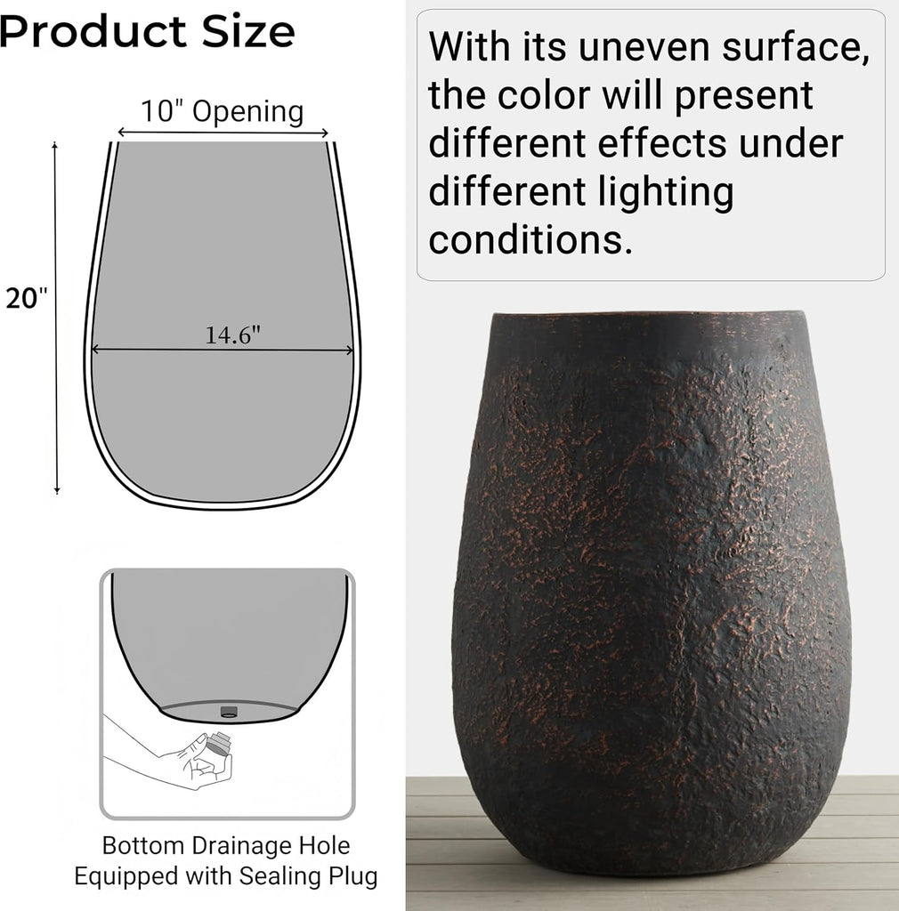 19.7" Heavy-Duty Concrete Planter with Drainage Hole for Outdoor Indoor | Handcrafted, Large Decorative Flower Pot