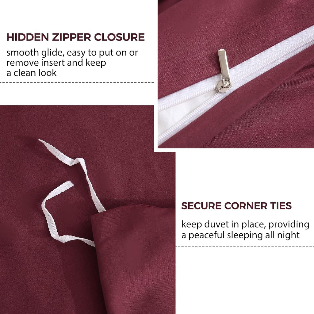 JSD Burgundy Duvet Cover Set Full - Set of 3