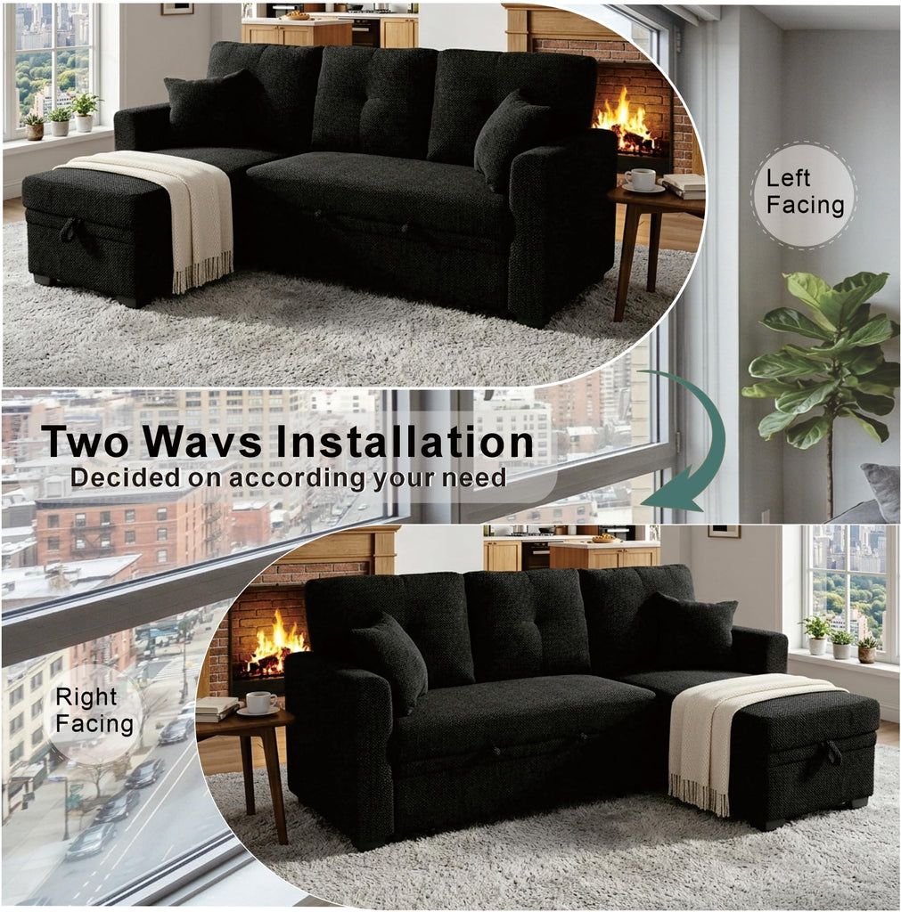 71" Sleeper L Shaped Sofa with Pull Out Bed, 3 Seater Sectional Sleeper Sofa with Reversible Chaise, Modular