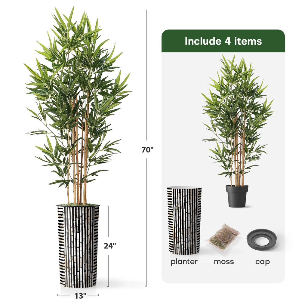Artificial Tree in Black and Brown Striped Planter, Fake Bamboo Silk Tree for Indoor and Outdoor Home Decoration