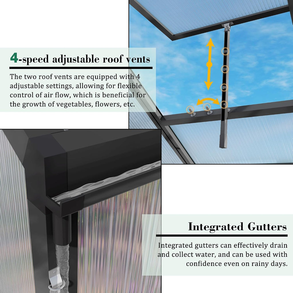 86" H Extra Tall Polycarbonate Greenhouse Kit Backyard Garden, Heavy Duty Aluminum Frame Plant Green House with