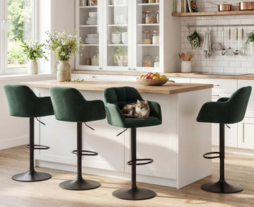 Swivel Bar Stools Set of 4 Modern Velvet Counter Barstools with Back and Arms Adjustable Bar Height Bar Stool Chairs