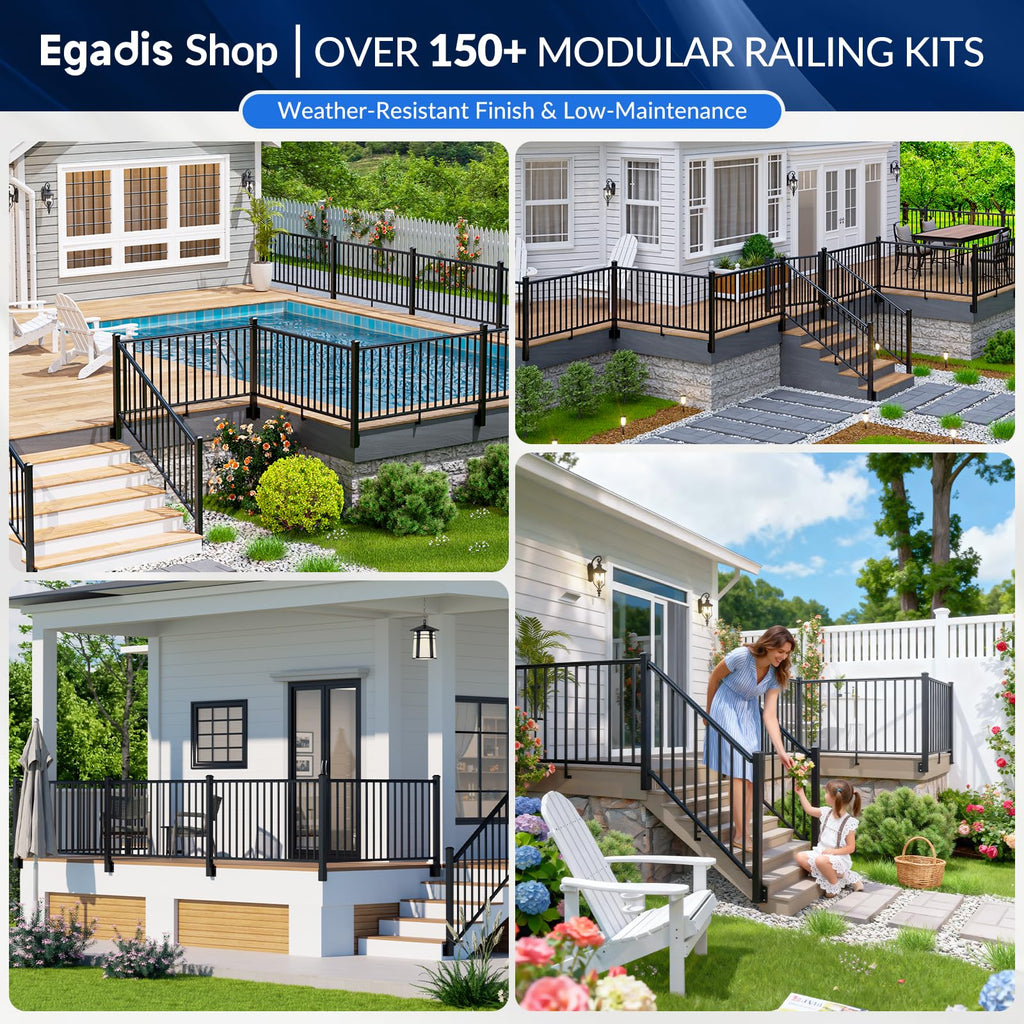 2 Pack 36in H x 6ft W Modular Side Mount Aluminum Deck Railing Kit
