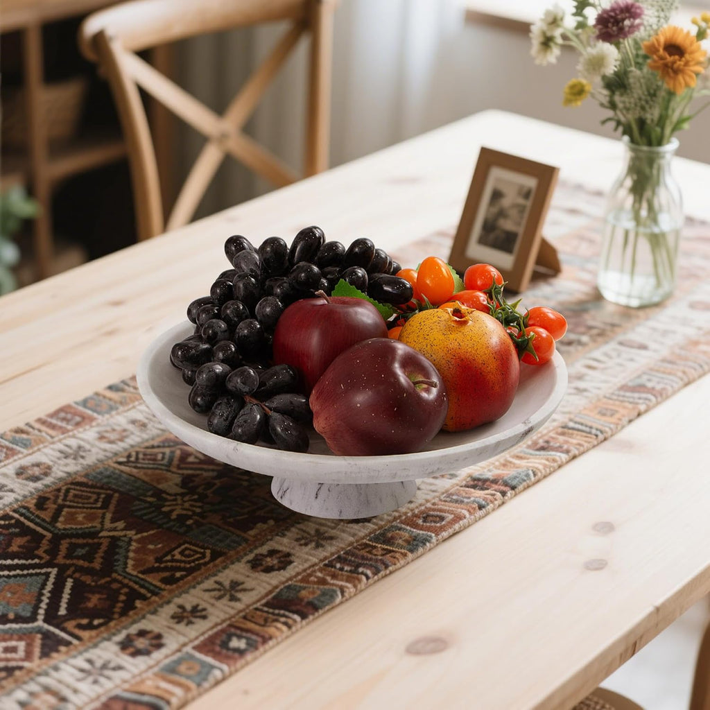 Modern Resin Pedestal Decorative Bowl, Large Fruit Bowl Counter, Stylish Key Bowl Table, Marble white