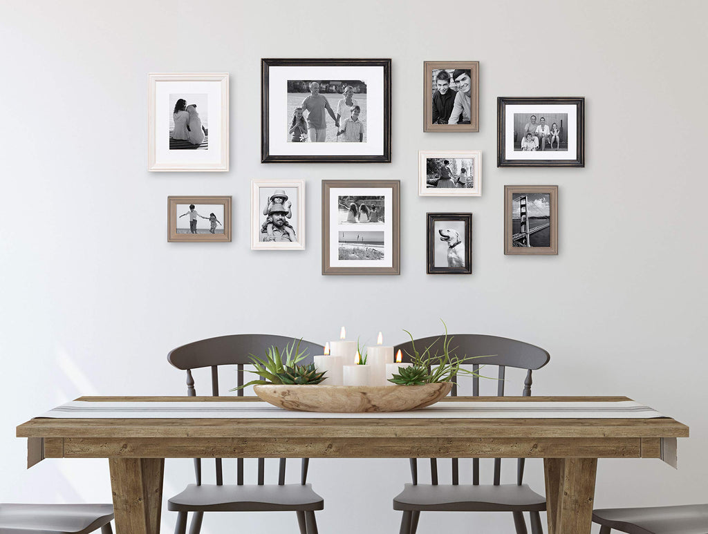 Bordeaux Gallery Wall Frame Kit, Set of 10 with Assorted Size Frames in Modern Farmhouse Finishes of Black, White and