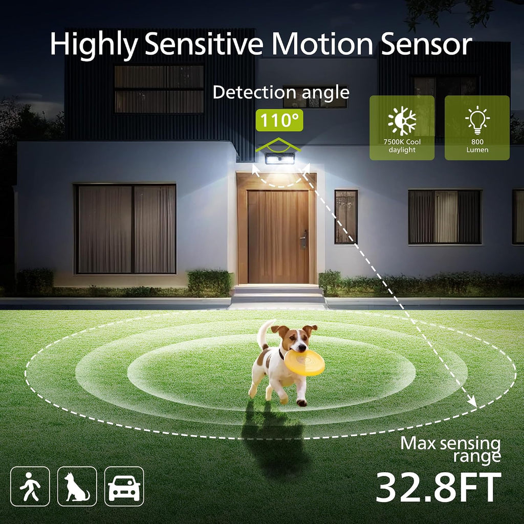 Solar Lights Motion Sensor Outdoor, 258 LEDs Solar Powered Security Lights, 3 Lighting Modes, Waterproof Wall Light
