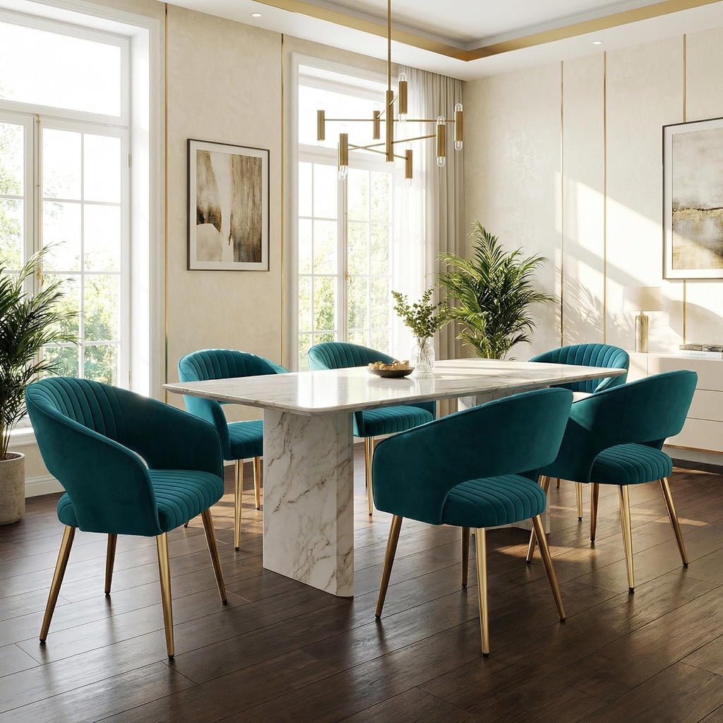 Modern Velvet Dining Chairs Set of 2, Upholstered Gold Dining Chairs with Hollow Back, Dining Room Chairs with Gold