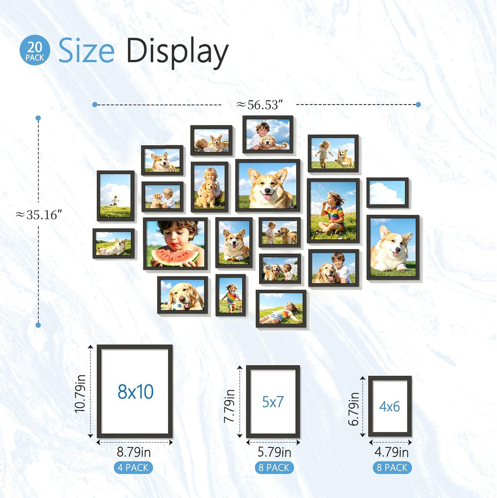 20 Pack Mixed Size Gallery Collage Frame Black - Set of 20