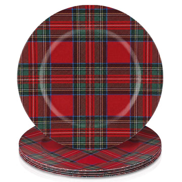 6 Pack Christmas Tartan Plaid Charger Plates 13 Inch, Red