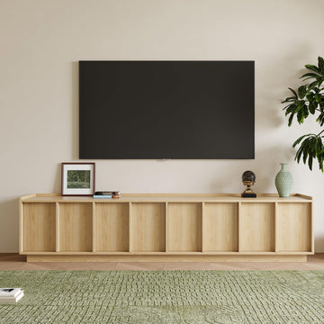 Mid Century Modern Fluted Light Oak TV Stand, Entertainment Center, 79"