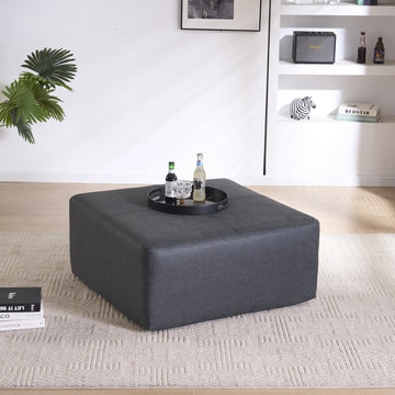 35" Faux Leather Large Square Ottoman Coffee Table, Black