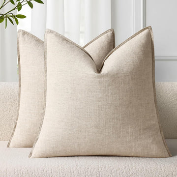 Summer Decorative Linen Euro Sham Throw Pillow Covers 26x26 Inch Set of 2 Natural Beige Pillow Covers with Flange