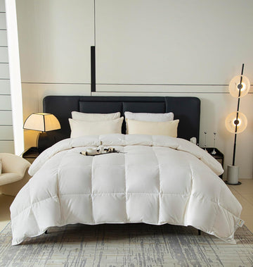 Goose Feather Down Comforter,All Seasons 100% Cotton Feather Down Duvet Insert Medium Warm Quilted Bed