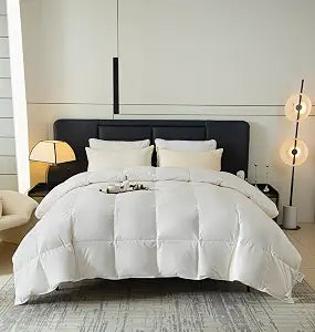 Goose Feather Down Comforter,All Seasons 100% Cotton Feather Down Duvet Insert Medium Warm Quilted Bed