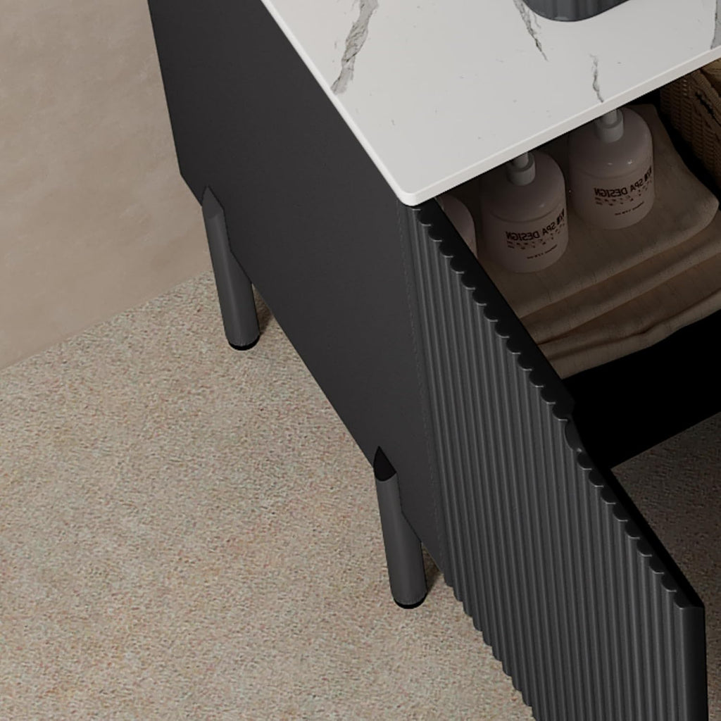 30" Freestanding Bathroom Vanity with Stone Pattern Basin - Cabinet with 2 Doors & Countertop