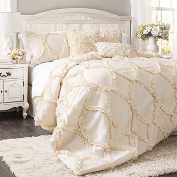Avon Comforter Set, 3 Piece Set, Ivory - Romantic Farmhouse Bedding Set - Elegant Ruffle Bedding - Soft
