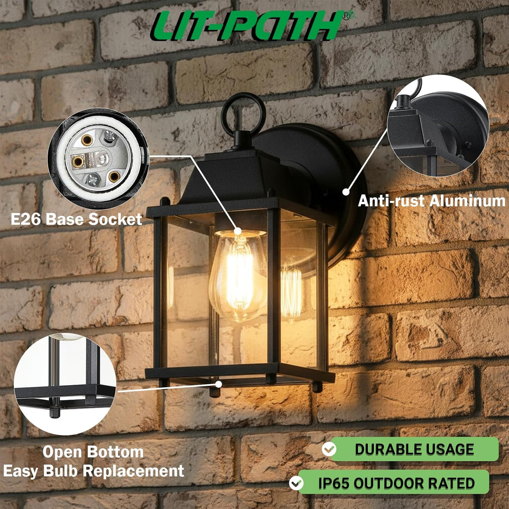 Outdoor Wall Lantern, Wall Sconce as Porch Lighting Fixture, E26 Base, Aluminum Housing Plus Glass