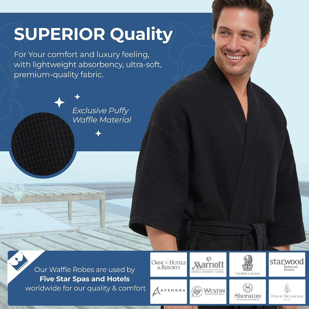 Square Waffle Spa Kimono Robe for Men or Women | Soft Lightweight Textured Fabric with Classic Kimono Design
