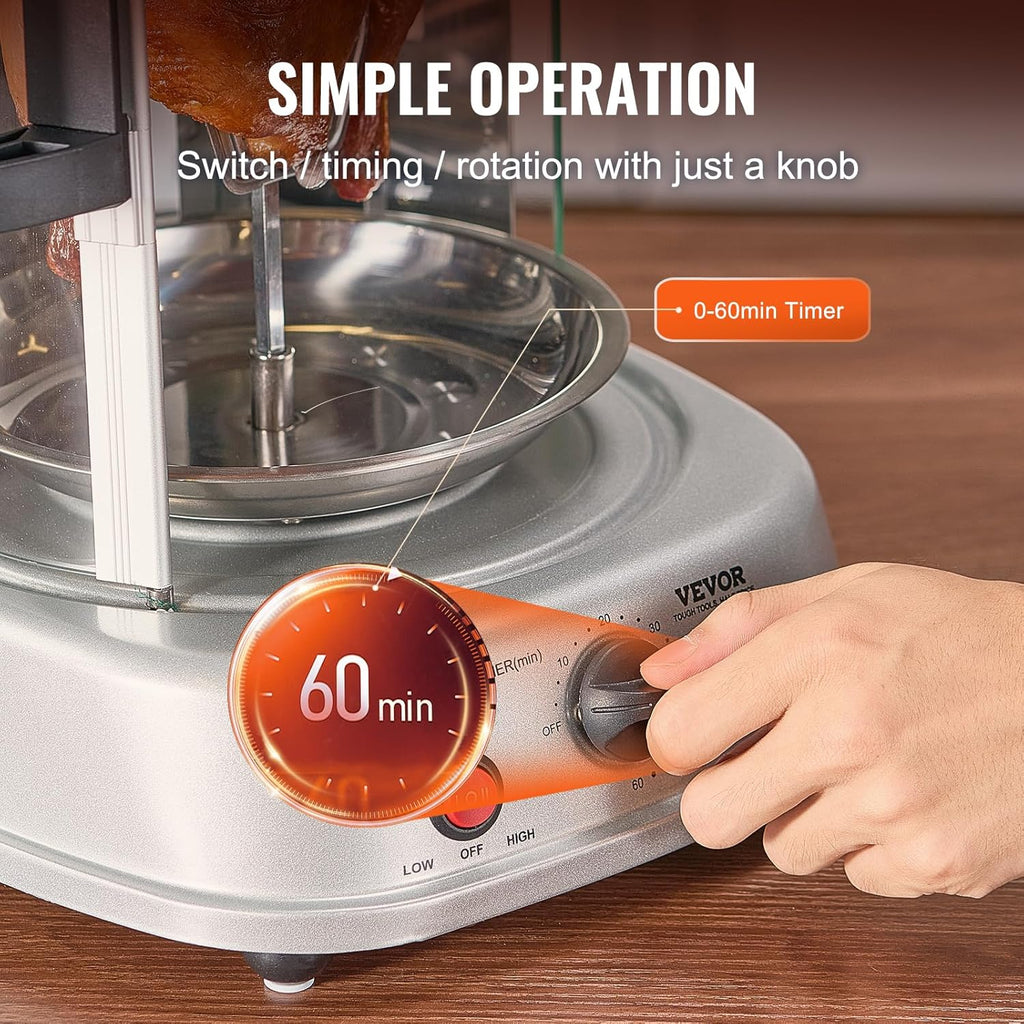 Shawarma Grill Machine, Vertical Chicken Shawarma Cooker Machine Countertop, Electric Stainless Steel Broiler Gyro