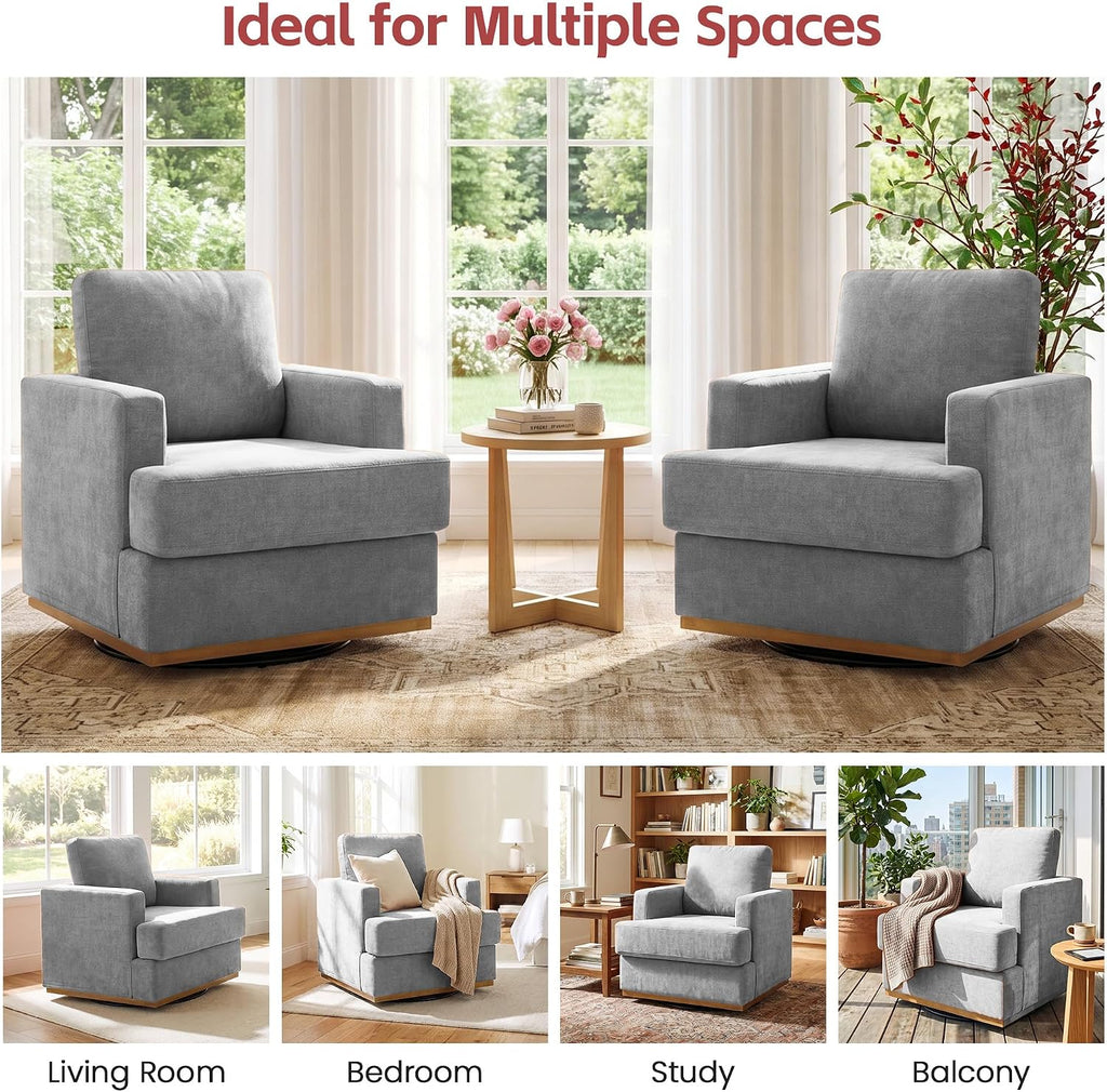Swivel Accent Chair, 360° Swivel Square Armchairs with Deep Seat, Modern Comfy Upholstered Single Sofa Reading Chair