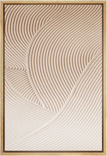 Framed Canvas Print Wall Art Pastel Brown Geometric Landscape Waves Abstract Shapes Illustrations Minimal Nordic Zen