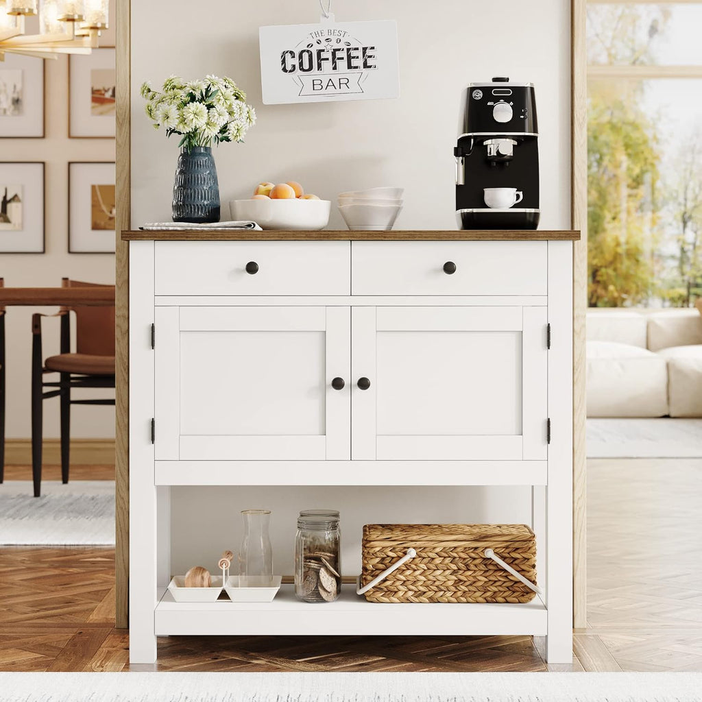 Farmhouse Console Table with 2-Door Cabinet & 2 Drawers, Coffee Bar, Entryway Table with Storage Shelf