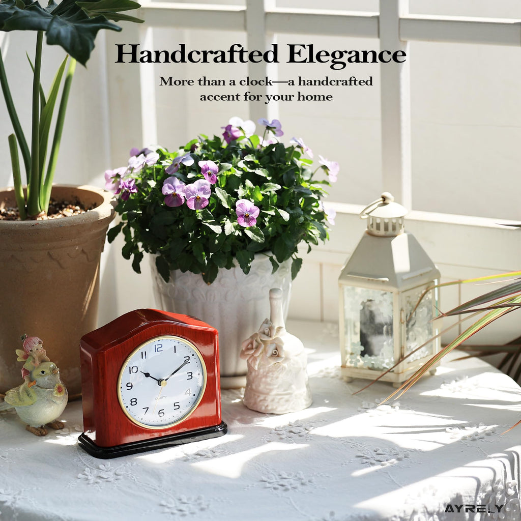 Mantel Clock, Handcrafted Solid Wood Desk Clock with Silent Movement, Piano-Gloss Finish, Elegant Table Clock for