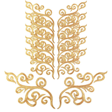 6PCS Gold Appliques, Baroque Swirl Patches for Dresses & Crafts