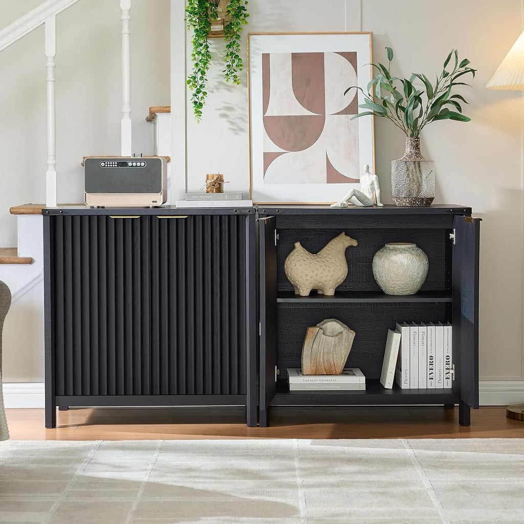 32" Sideboard Buffet Cabinet with Storage, Fluted Accent Storage Cabinet with 2 Doors, Modern Accent Coffee Bar