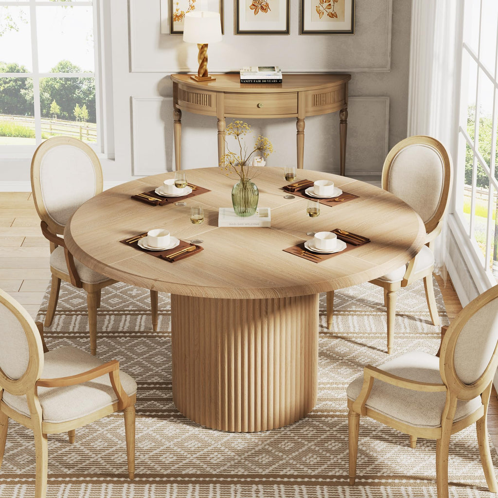 47" Round Dining Table for 4, Farmhouse Kitchen Table with Metal Base, Modern Small Dinner Table (Chairs Not Included)