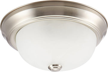 Flush Mounted Dome Light Fixture, 11", Brushed Nickel/Alabaster Glass