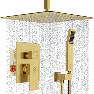 16 Inch Ceiling Mount Rain Shower System,Brushed Gold