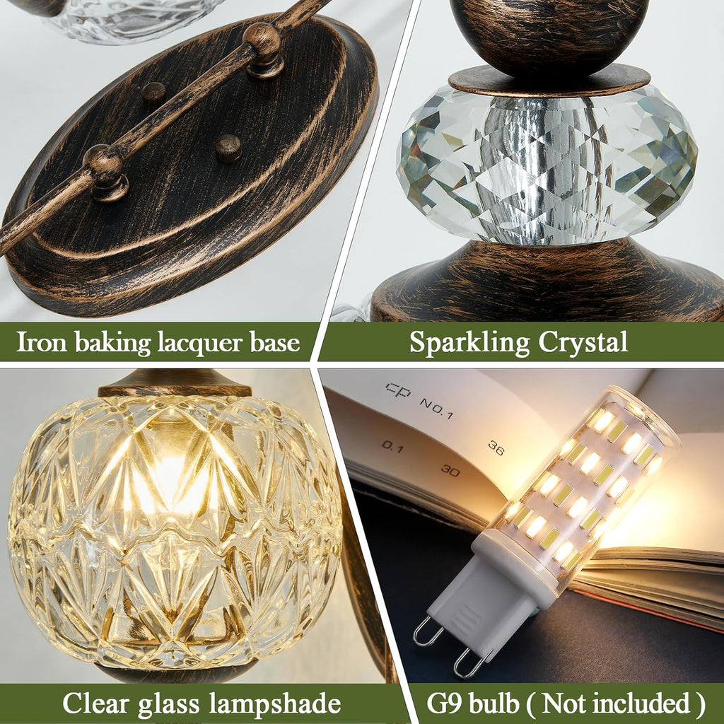 Vintage Bronze Wall Sconce with Glass Globe Shade Mid Century G9 Bulb Wall Light Indoor Wall Lamp for Bathroom