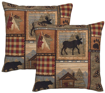 Set of 2 Square 20x20 inch Retro Brown Throw Pillow Covers Rustic Lodge Bear Moose Decorative Throw Pillowcase Sofa