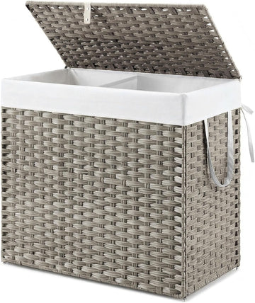 Laundry Hamper with Lid, 29 Gallon (110L) Wicker Clothes Basket, Double Woven Clothes Basket Organizer & Laundry