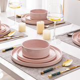 Ceramic Dinnerware Set for 4 | Speckled Stoneware Plates and Bowls with unglazed terracotta | Scratch Resistant