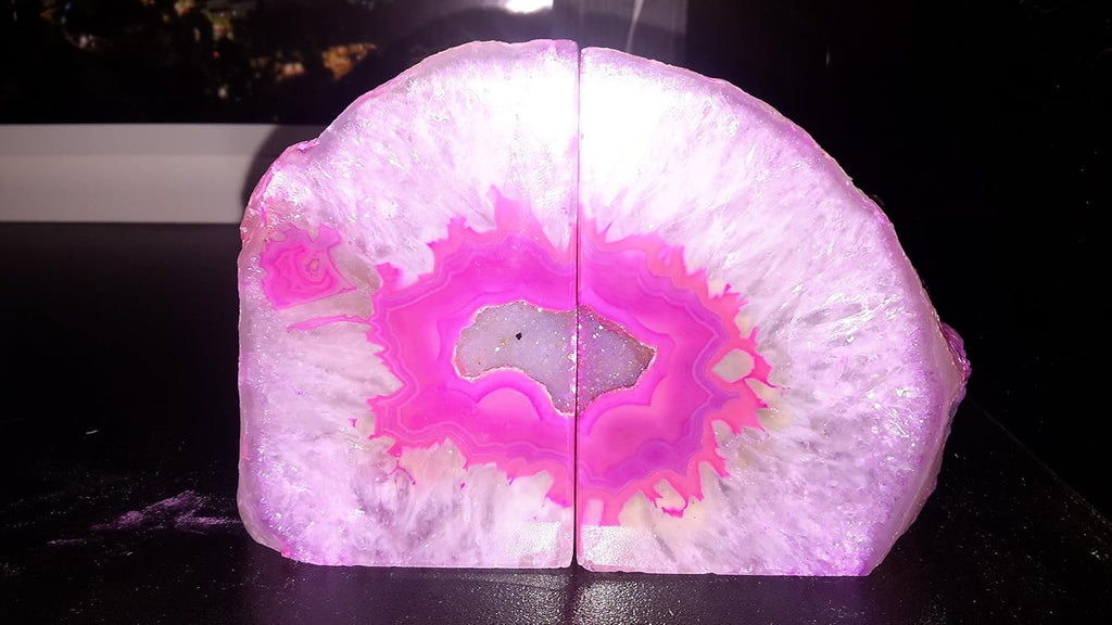 Pink Agate Quartz Geode Book Ends - Made from the Finest Grade Brazilian Agate
