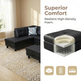 Leather 3-Piece L-Shaped Couches for Living Room, Sectional Sofa with Storage Ottoman & Movable Chaise