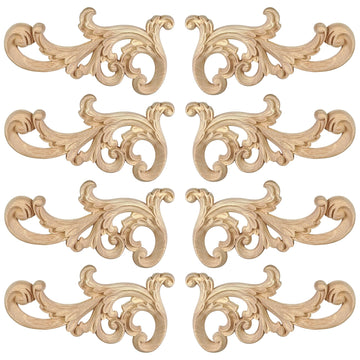 Premium Unpainted Solid Wood Appliques, Decorative Mirrored Scroll Wood Onlays for Furniture Renovation, Cabinet