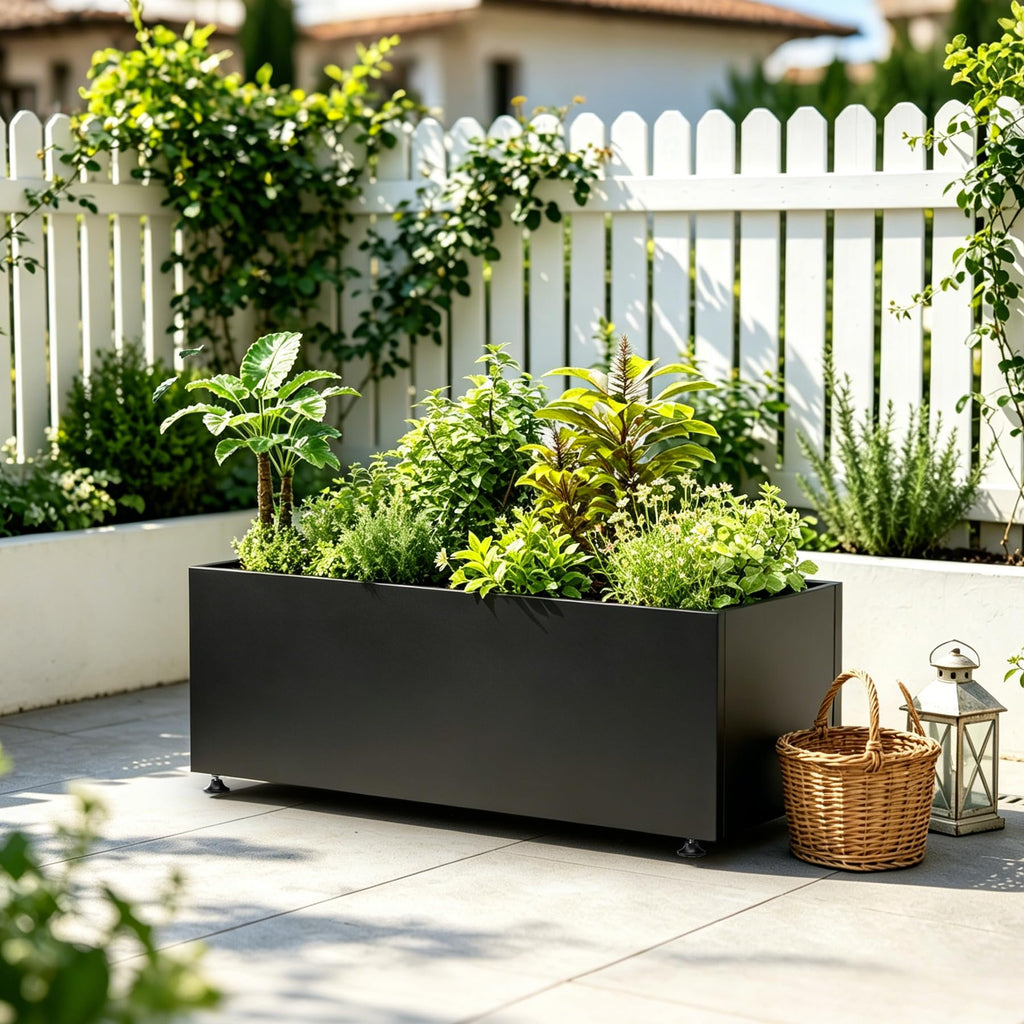 Metal Planter Box Outdoor Rectangular Steel Planter, Easy Assemble 38inBlack