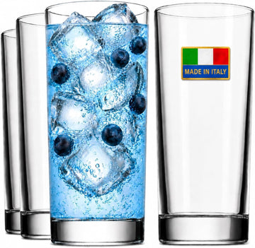 Highball Drinking Glasses, Italian Made Tall Glass Cups, Water Glasses Drinking Set, Cocktail Glasses - 14oz, Set of