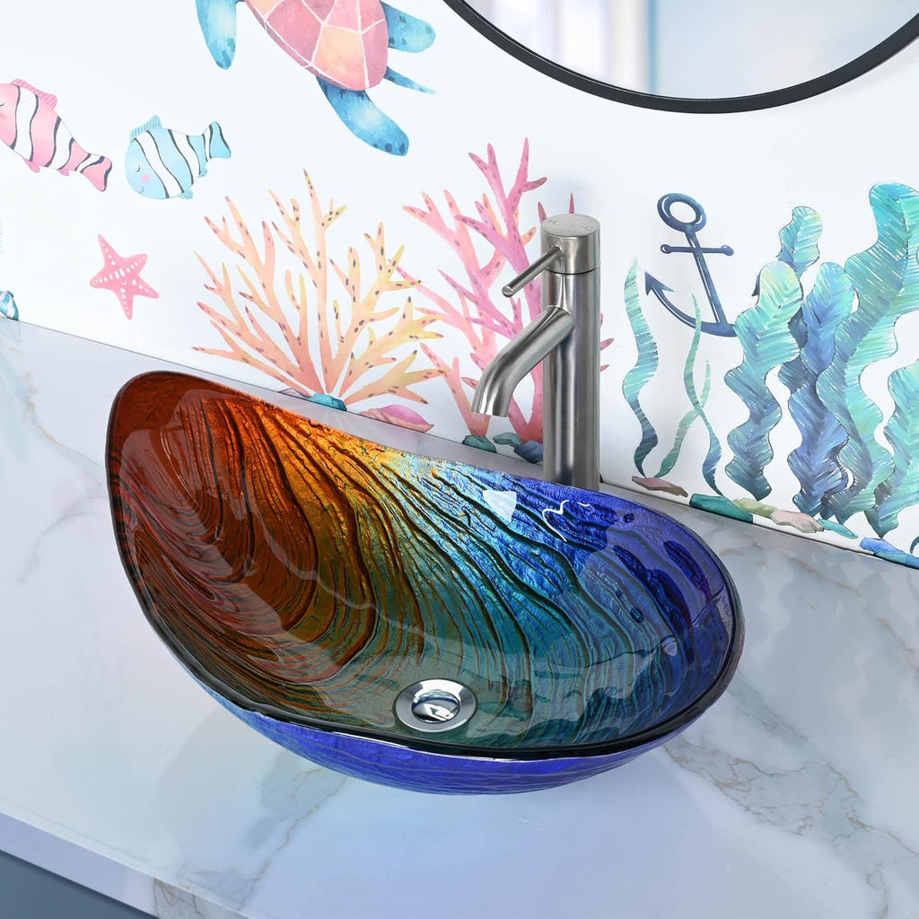 Tempered Glass Bathroom Vessel Sink Waterdrop Artistic Vanity Above Counter Top Mount Basin Victorian Era