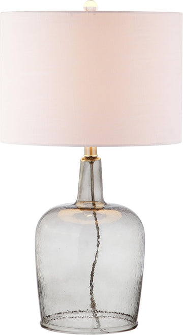 26" Smoked Gray Glass LED Table Lamp, Modern Contemporary Bedside Nightstand Lamp Bedroom, White Lin