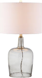 26" Smoked Gray Glass LED Table Lamp, Modern Contemporary Bedside Nightstand Lamp Bedroom, White Lin