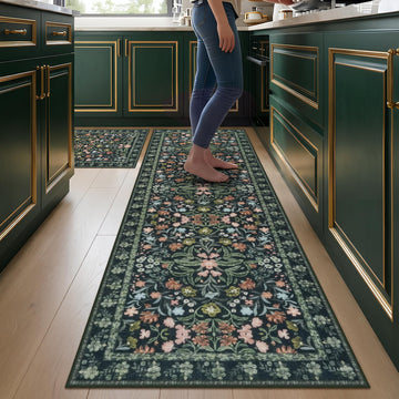 Kitchen Runner Rugs Set of 2, 24"x36"+24"x71" Extra Large Non Slip Washable Kitchens Sink Rug, Vintage Floral Rugs
