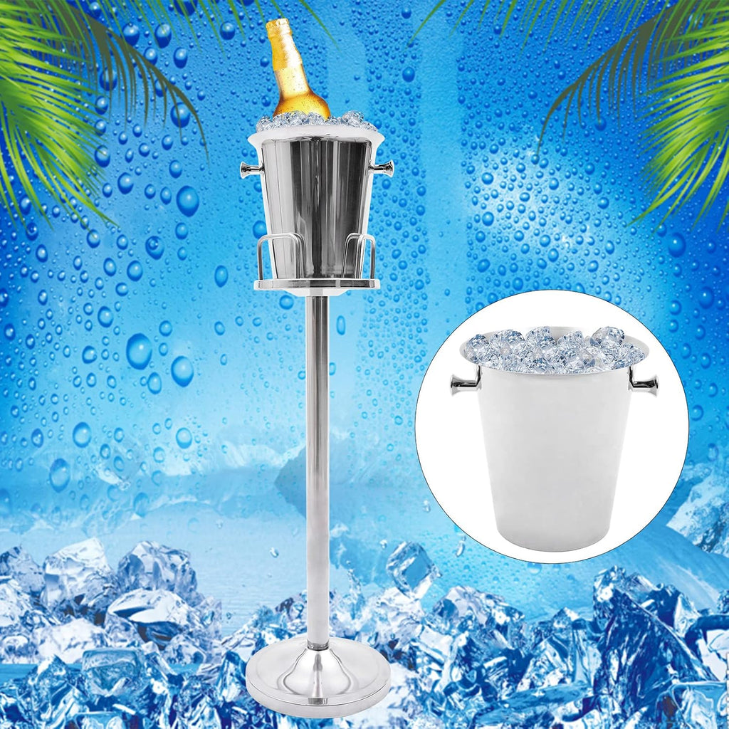 Champagne Ice Bucket with Stand, 5L/1.1Gal Stainless Steel Wine Bucket on Stand Ice Cube Chiller Container Standing