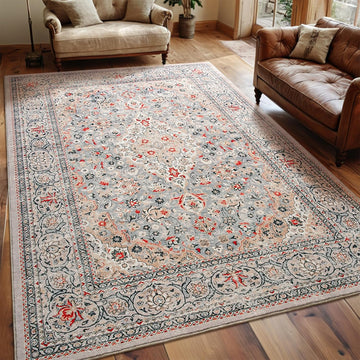 Washable Rug 4x6, Beige Area Rugs Non Slip, Indoor Low Pile Carpet with Rubber Backing Kitchen Bathroom Entryway